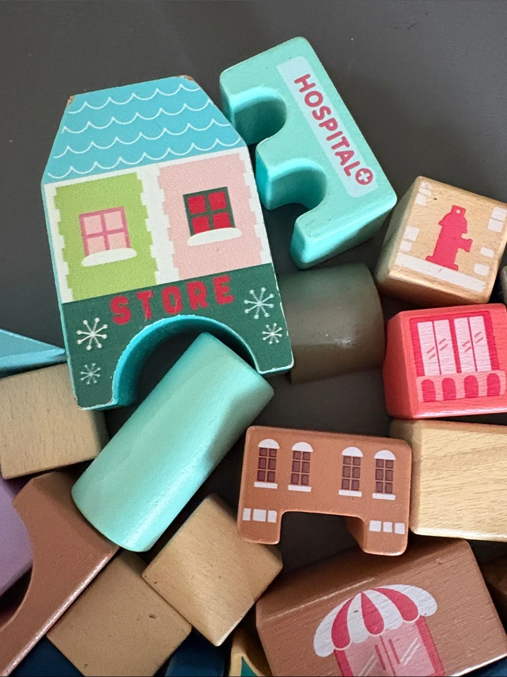 Wooden Colorful Kids Toy Building Blocks Set - Multicolor